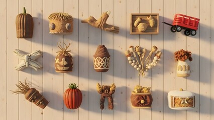 Cute Fall Harvest Miniature Ornaments Set | Handmade Autumn Pumpkin Acorn & Corn Decor 2026