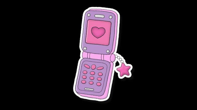 Cute Pink Flip Phone with Heart Display and Star Charm.