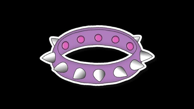Spiked Purple Collar With Pink Studs On Black Background.