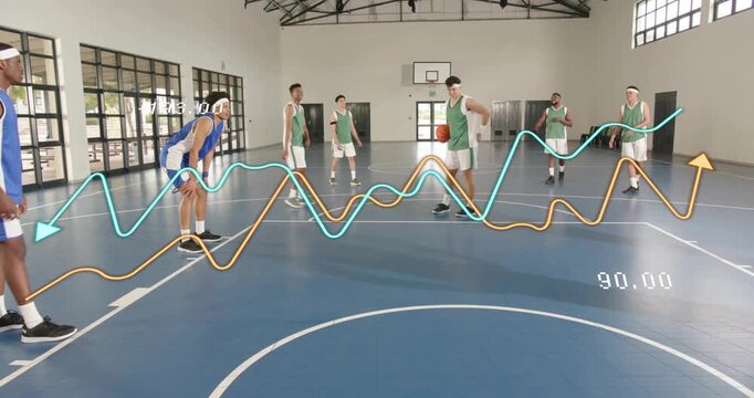 Man in green receiving pass, shooting free throw while sports analytics tracking movement for drill