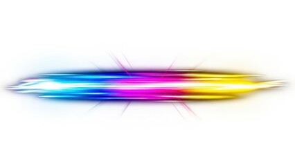 A vibrant, colorful light streak with a gradient of blue, purple, and yellow, appearing as an abstract energy beam or plasma tube.