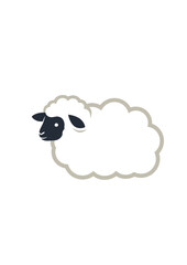 Simple cartoon illustration of a white sheep with a black face and fluffy body.