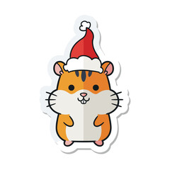 Cute Hamster Wearing Santa Hat Christmas Sticker.