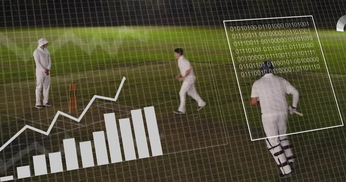 Bowler bowling batsman hitting partner running to score fielder appealing cricket chart tracking