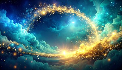A Luminous Cosmic Gateway Shimmers with Sparkling Particles and Vibrant Nebulae, Revealing a Mystical Sky Landscape