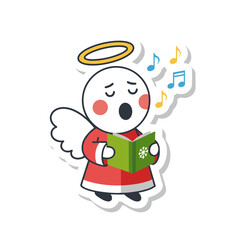 Cute Angel Singing Christmas Carols Sticker Design.