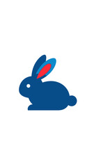 Obraz premium A minimalist graphic illustration of a blue rabbit with red inner ears, sitting against a clean white background.
