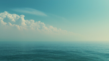Obraz premium Cloud Dancer Tranquil Blue-Green Seascape with Calm Water and Soft Clouds on the Horizon, Peaceful Minimalist Ocean View. Colour of the Year 2026
