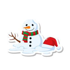 Melting Snowman with Santa Hat and Scarf on White Background.
