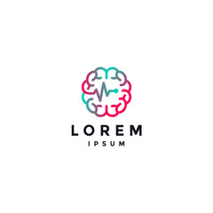 Heartbeat Line in the Brain Logo Design. Pulse Wave Lines Shape Human Brain Logo Design.