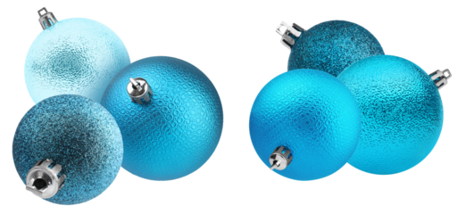 collection of sparkling blue christmas ornaments with varying textures and finishes, creating a festive and elegant holiday decoration theme for events