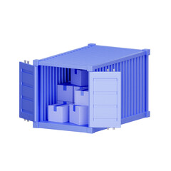 3D icon of an open container with boxes inside For cargo shipping, container storage, warehousing, and bulk transport.