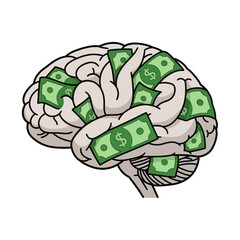 Brain filled with money representing financial intelligence and wealth.