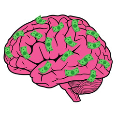Brain with Money Bills Illustrating Financial Thoughts and Ideas.
