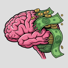 Obraz premium Brain Filled With Money Symbolizing Financial Intelligence And Wealth.