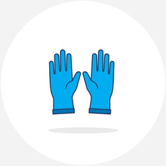 Obraz premium Two blue protective gloves, palms facing forward, with dark blue cuffs.