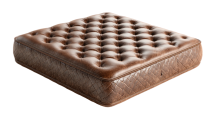 Tufted brown cushion, leather texture