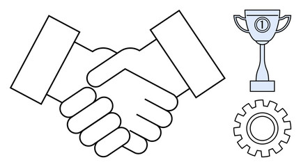 Partnership concept. a handshake for trust, a trophy for achievement, and a gear for teamwork. Partnership driving collaboration, leadership, and goal-oriented teamwork. For business, teamwork