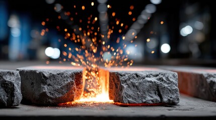 A piece of metal is being cut with a torch, leaving a hole in the middle