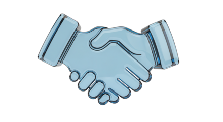 Isolated 3D Glass Style Trust Handshake Icon for Reliability