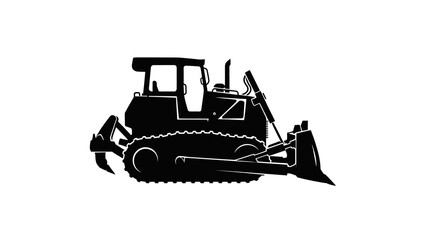 Silhouette of a bulldozer construction vehicle isolated on white background
