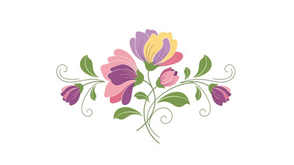 Colorful floral vector design with decorative swirls and leaves