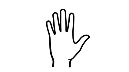 Minimalist black and white line drawing of an open hand