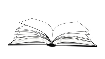 Open book with flipping pages in minimalist black and white design