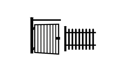 Minimalist black and white open gate icon on white background