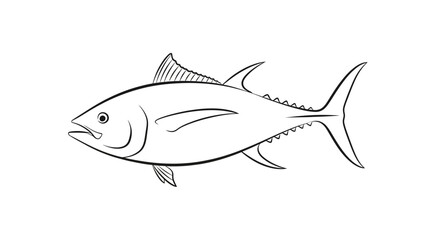 Vector illustration of a tuna fish in black and white outline