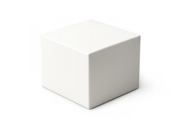 White gift box mockup casting shadow. Blank cubic packaging for product, present, or merchandise on transparent background