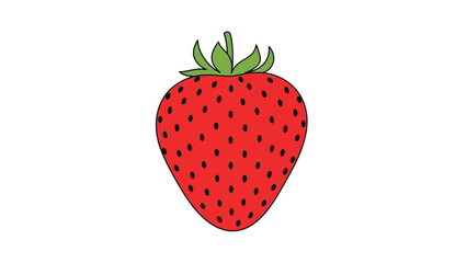 Simple vector illustration of a red strawberry with green leaves