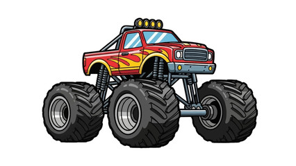 Colorful cartoon monster truck with oversized wheels on white background © Nandar