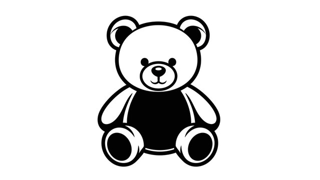 Black and white teddy bear illustration in minimalist style - Powered by Adobe