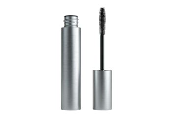 Silver mascara tube with applicator, separated