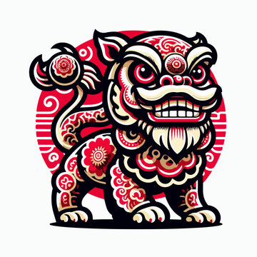 Chinese New Year Barong logo vector illustration