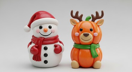 Festive Holiday Decorations - Snowman and Pumpkin Reindeer Duo.
