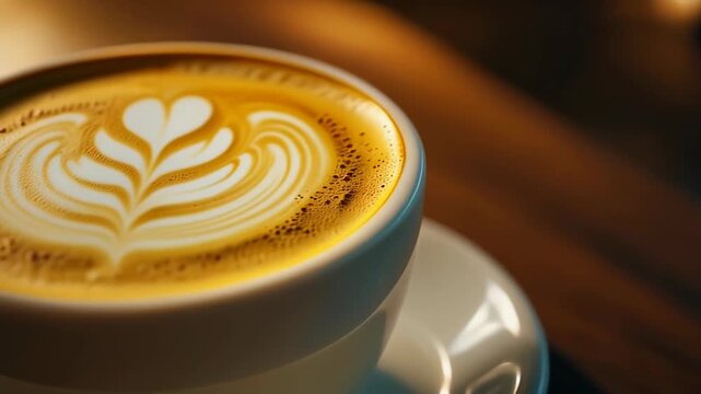 Close Up of Beautiful Latte Art in a White Ceramic Cup