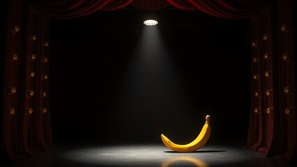 vaudeville. Empty stage with a single spotlight illuminating a prop on the floor. event programs, museum guides, designed for cultural heritage projects and event programs, supports education.