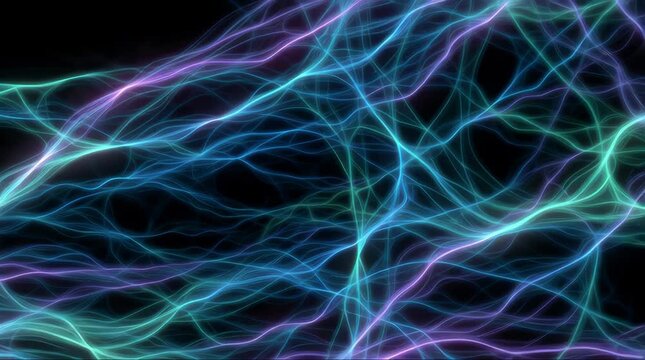 Abstract neon light waves forming an intricate network pattern