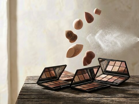 Makeup Powder Palettes With Floating Powder and Brush Motion