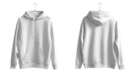 3D rendered white hoodie mockup minimalist design draped front view on transparent background