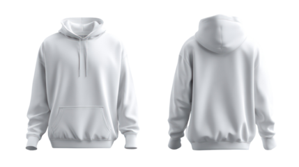 3D rendered white hoodie mockup minimalist design draped front view on transparent background