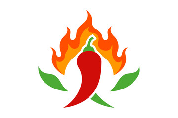 Chili peppers arranged in a symmetrical flame icon, creative hot spice concept, isolated on white background, minimal design, bright red peppers, culinary symbol, vector illustration style