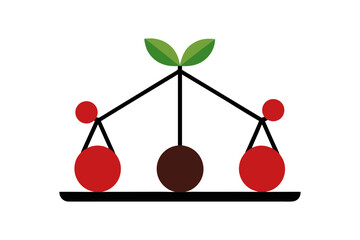 Red cherries positioned as dual balance scales on white background, creative minimal food styling, symmetrical arrangement, healthy fruit concept, artistic fresh cherry photography