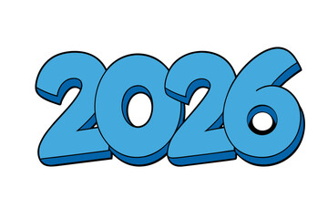 Minimal thick-outline 2026 cartoon design on clean white background, featuring bold outline style, modern playful look, simple graphic suitable for New Year or decorative creative themes