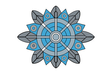 Nordic mandala design with Viking rune patterns, icy blue mystical circular ornament, Scandinavian folk art, winter-themed geometric symbol, ancient Norse decorative emblem illustration.