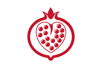 Pomegranate seeds arranged in heart shape on white background, romantic food concept, healthy fruit close-up, fresh juicy red seeds forming love symbol, minimalistic and clean composition