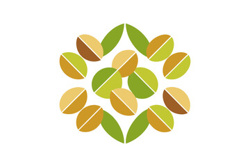 Pistachios arranged in intricate mosaic tile pattern, overhead view, geometric nut design, natural food texture, healthy snack concept, close-up detail on white background, isolated composition