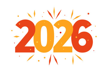 Spark clusters forming a bright decorative pattern around the 2026 text, isolated on a clean white background, minimal festive abstract design suitable for celebration, holiday, and New Year themes